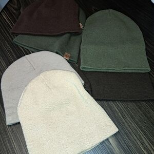 Set of Six Knit Beanies in Neutral Tones